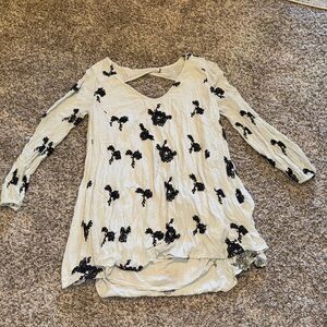 Free People- Mint Long Sleeve Top/Dress with Black Floral Design